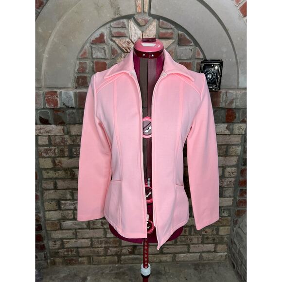 Jacket Vintage 1970sdouble knit polyester pink zip front - Picture 10 of 10